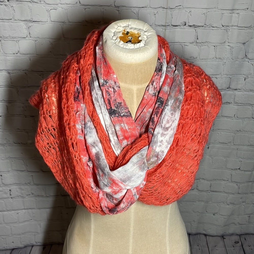 Kimchi Blue Urban Outfitters Coral Orange Knit Tie Dye Infinity Scarf Layered‎